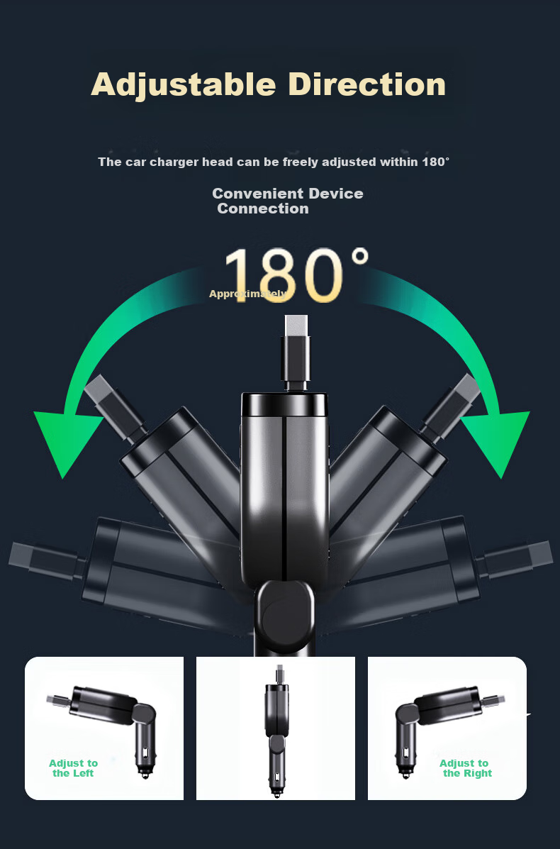 HYIOAV Retractable Cable Car Charger, 90W Super Fast Charging, One-To Car Digital Display Charger, Cigarette Lighter Adapter 6