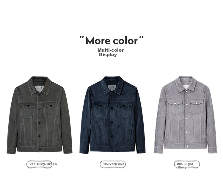 DANCING WOLVES [Suede] Jacket for Men, Versatile Lapel Jacket, Comfortable And Stylish Coat for Men, 102 Dark Blue, Size 165 6