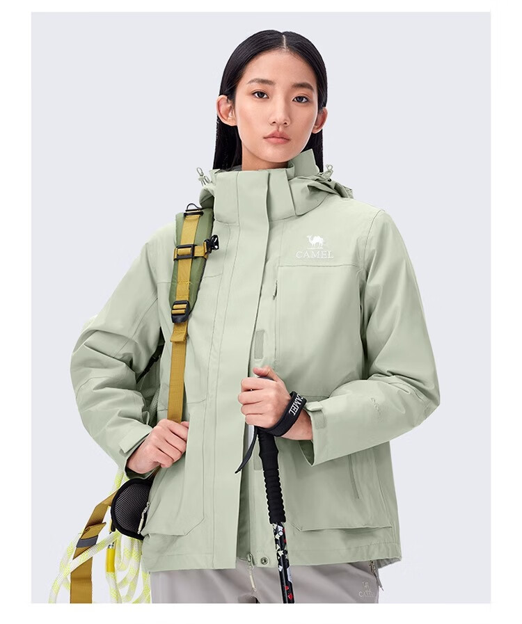 CAMEL Goose down Three-In Waterproof Thickened Mountaineering Jacket A70723 Oak Gray, Women's Size L 17