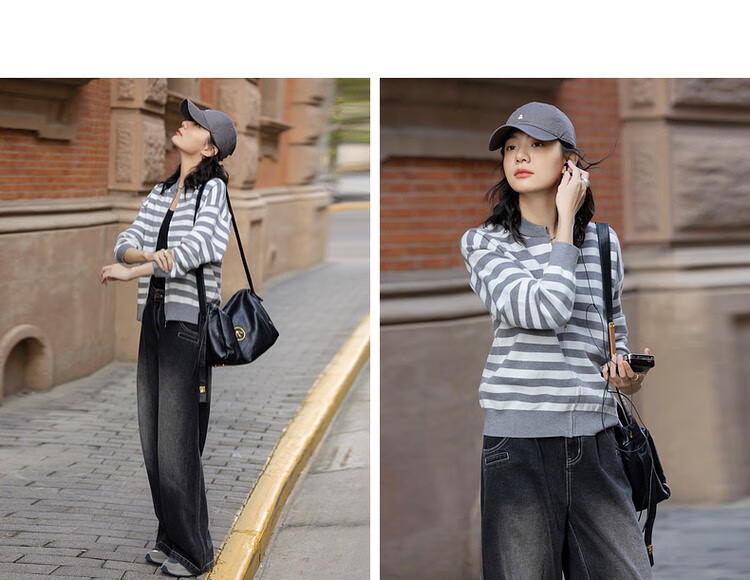 Dme [American Retro Style] Spring Heart-Shaped High Street Striped Cardigan, Comfortable Slimming Knitted Sweater, Women's Top 9