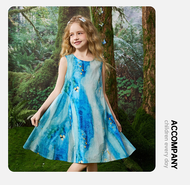 ASK JUNIOR Kids Dress Girls 2026 Summer Sleeveless Vest Dress Beach Vacation Style Princess Dress Green 130 23