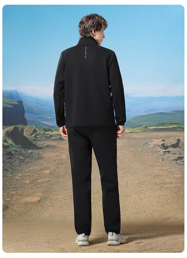 CAMEL Men's Casual Running Jacket with Stand Collar Long Sleeve Two-Piece Sports Set Y14CY0L2614 Phantom Black L 19