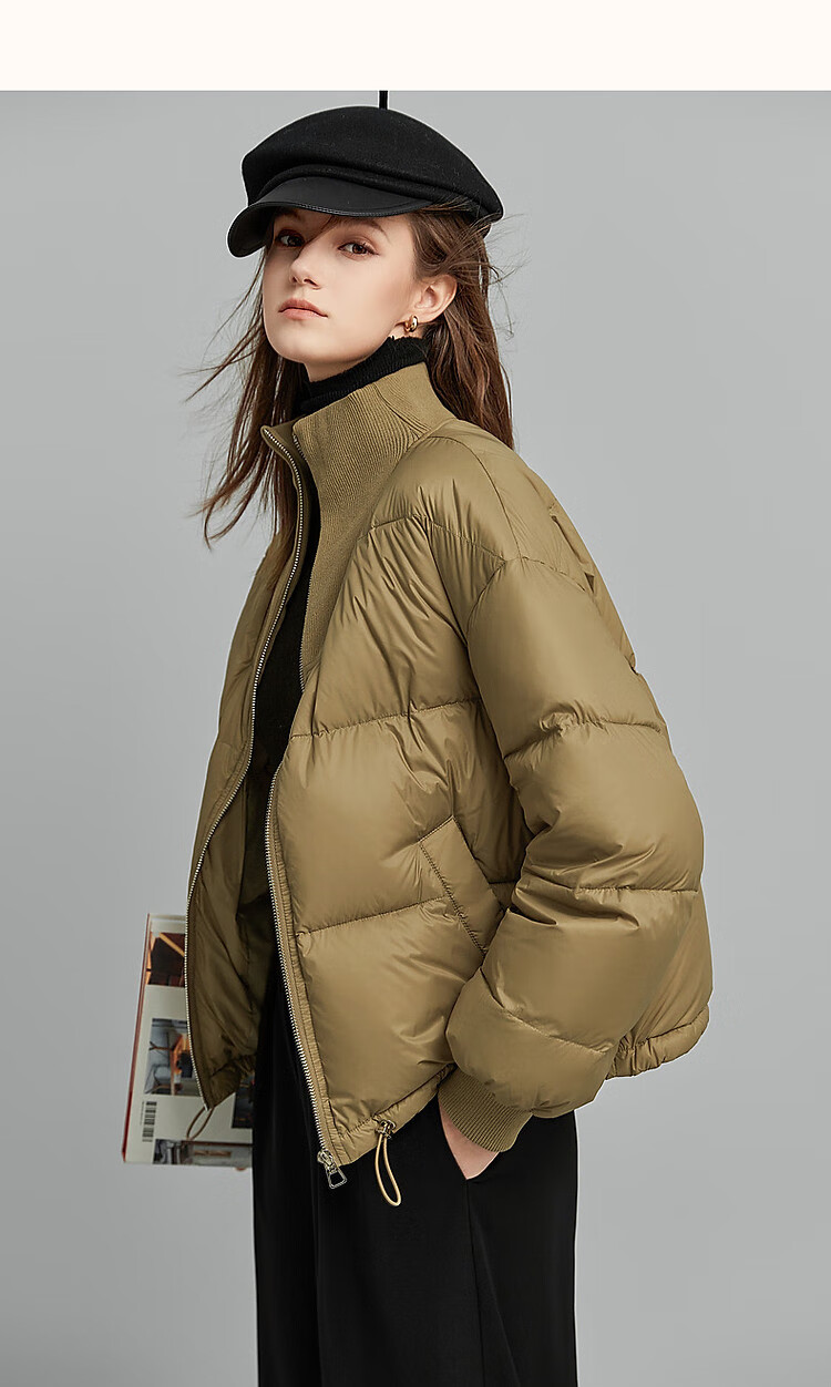 Dme [Tade Xie Erxing] Winter Stand-Collar 90% Duck Down Outdoor Long-Sleeve down Jacket for Women, Short Style, Deep Khaki, XS 11
