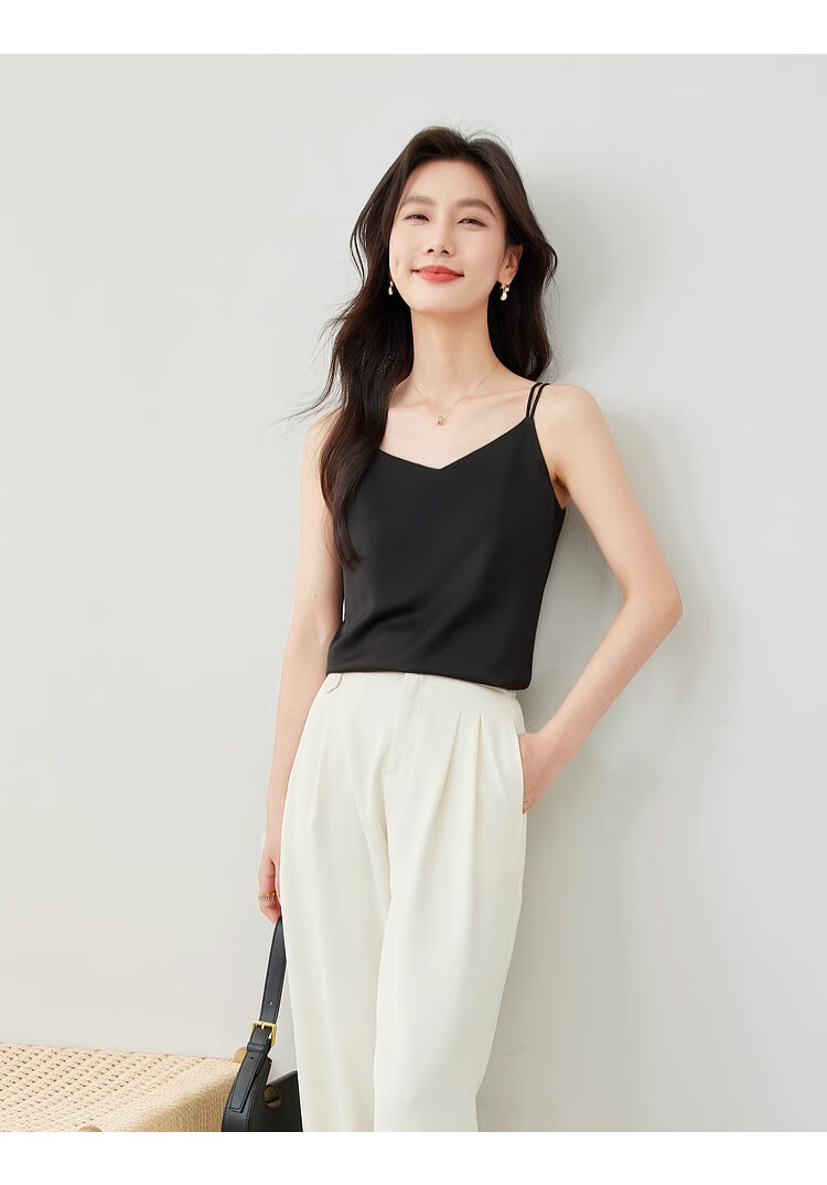 GUJIN Ice Silk Satin Women's Camisole Tank Top Sleeveless Backless Base Layer Versatile Blazer Top Champagne XL 19
