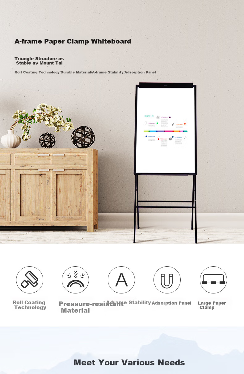 Deli Frameless Whiteboard 60*90cm, A-Type Frame with Clip, Magnetic Whiteboard, Office Meeting Writing Board, Poster Advertising Display Stand, Paper Clip Blackboard, Children's Drawing Board, 7890 2