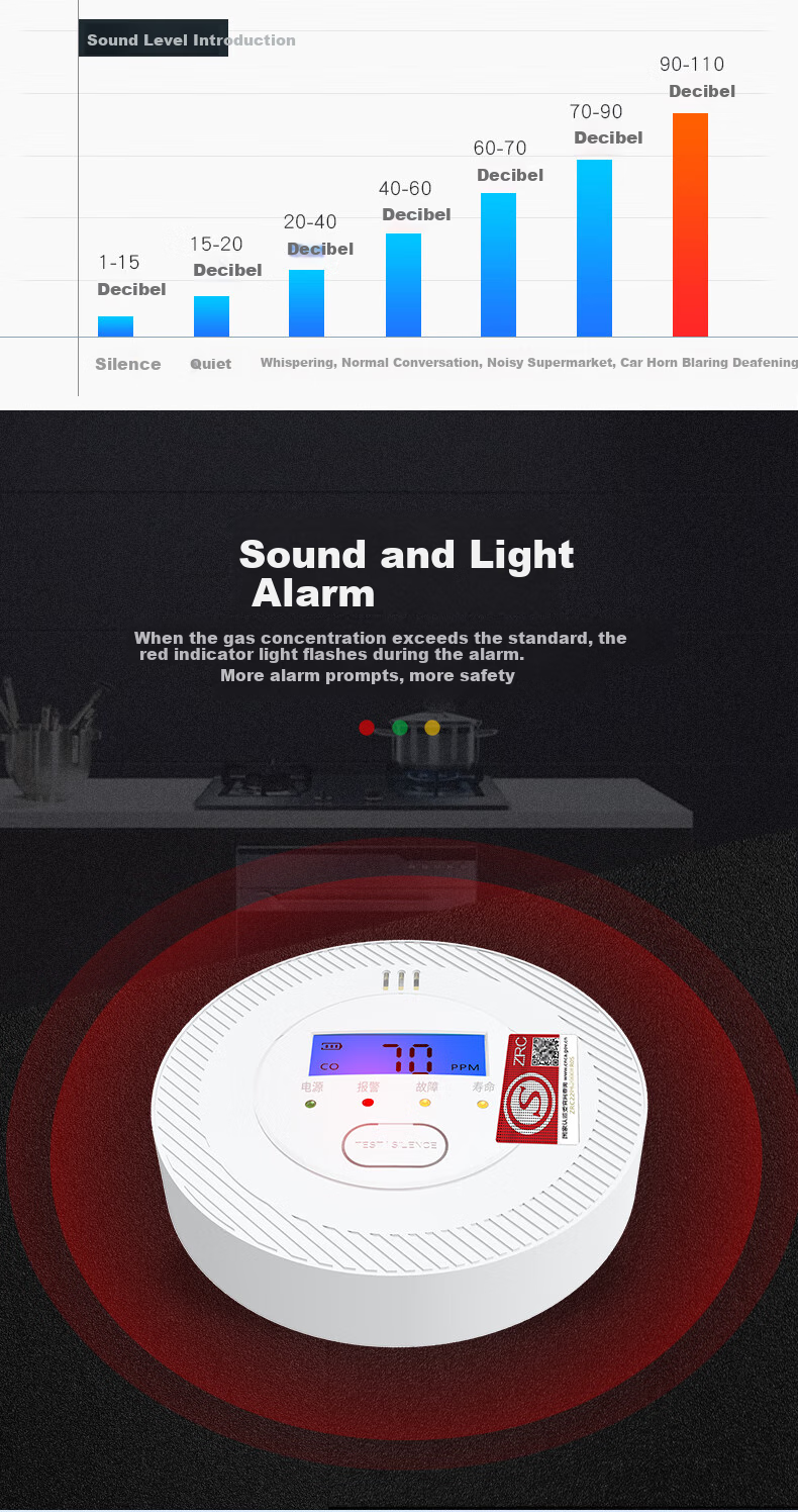 PGST Carbon Monoxide Alarm, CO Detector, Coal Boiler Charcoal Warning Device, Gas Leak Detection Alarm 8