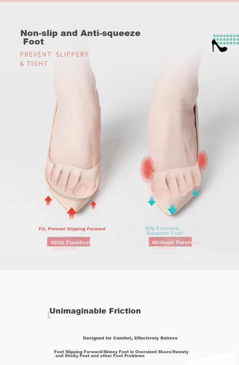FOOTOPPO High Heels Front Palm Pad, Women's Half Size Insoles, Leather Shoes Half Insoles, Foot Pads, Non-Slip Shoe Soles, Thickened Shoe Inserts, Shoe Enhancers 5