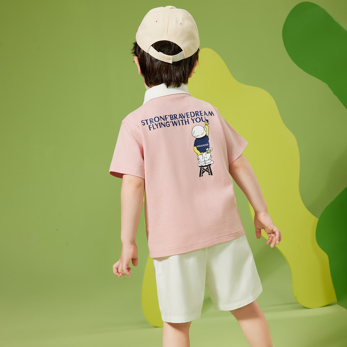ASK JUNIOR Boys' Summer Thin Set, Cartoon POLO Shirt And Shorts Two-Piece Sportswear for Young Children, Pink, Size 90