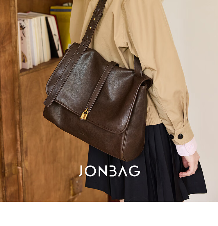 JONBAG Street-Style Flip-Top Briefcase Lock Shoulder Bag, Large Capacity, Fashionable Versatile Commuter Birthday Gift for Wife 4