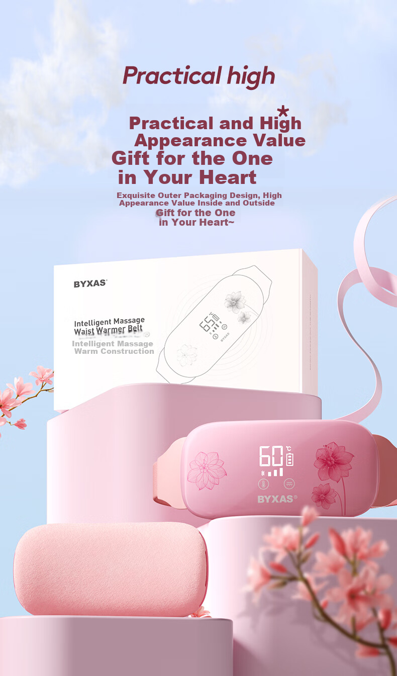 BYXAS Heating Waist Belt, Menstrual Period Aid, Back Massager, Gift for Girlfriend on Women's Day, Pink 11