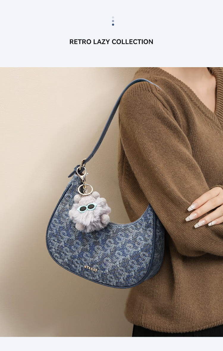 St&Sat Women's Handbag Shoulder Bag Tote Bag Underarm Bag Trendy Versatile Denim Blue Crescent Bag 520 Gift 3