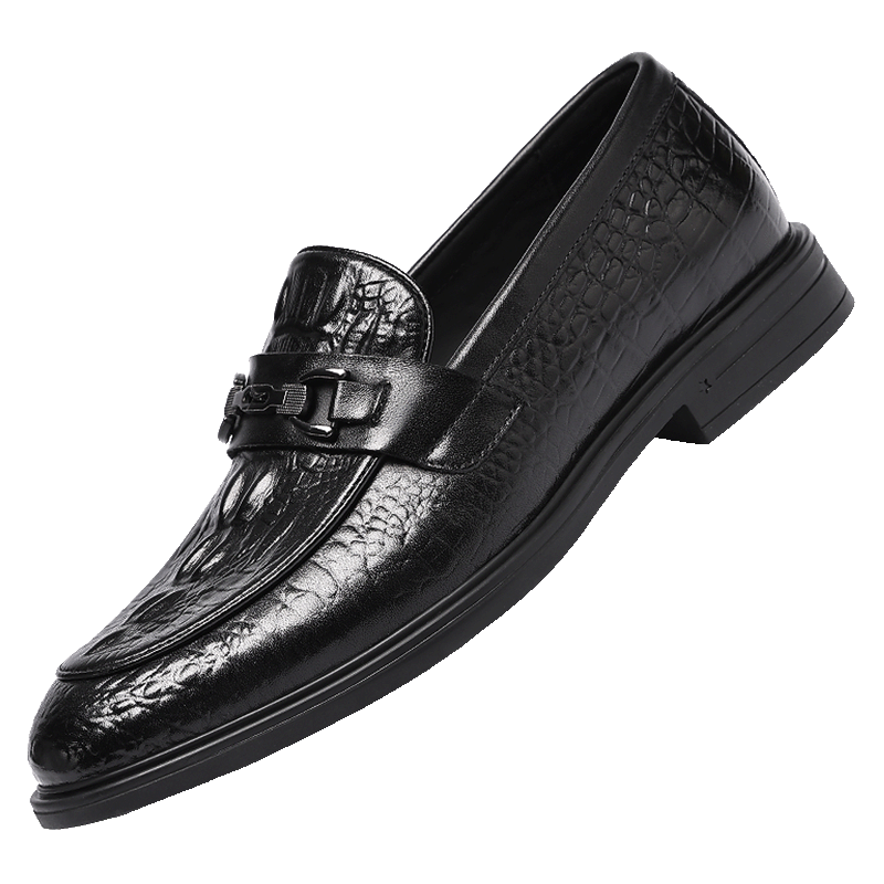 Hongqingting Men's Shoes, Business Casual Shoes, Slip-On High-End Shoes, Crocodile Pattern Cowhide Shoes for Men, WLA150551, Black, Size 43