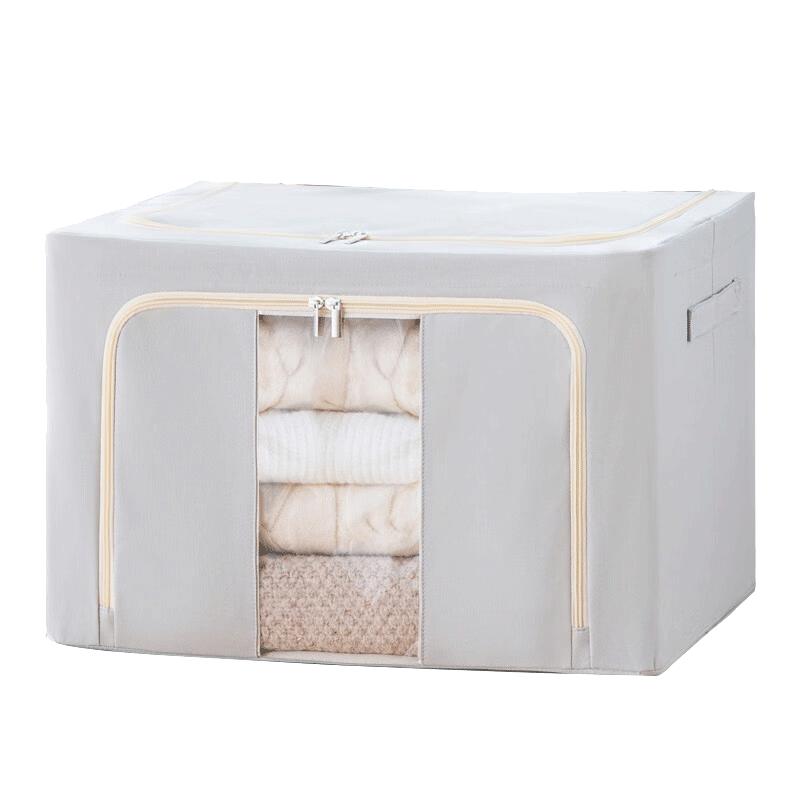Taili Oxford Fabric Storage Box Clothes Quilt Organizer 66L Beige 1 Pack Upgraded PP Base Plate