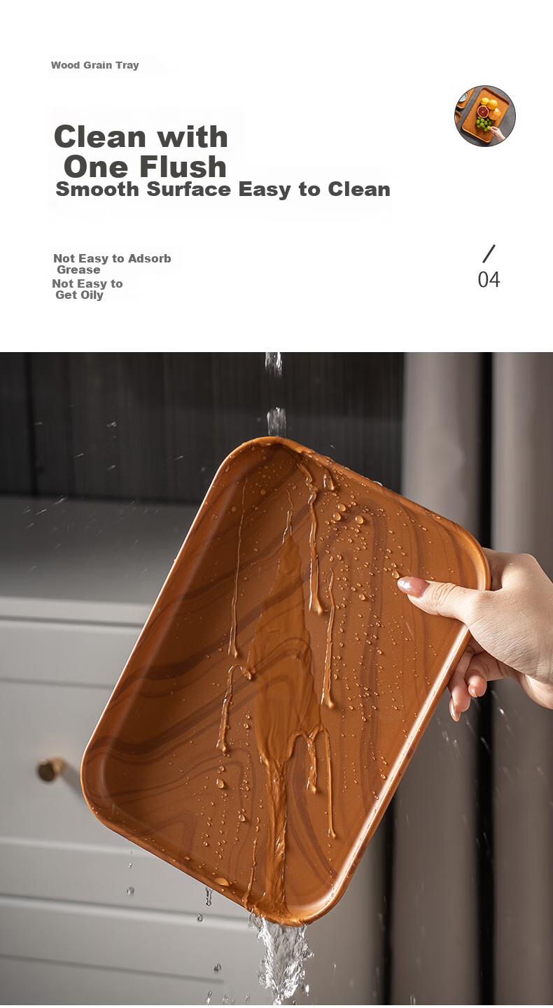 CAIZHI Rectangular Tray, Chinese-Style Tea Tray, Household Cup Holder, Fruit Plate, Draining Tray, Wood-Like Texture, Large Size CZ6217 6