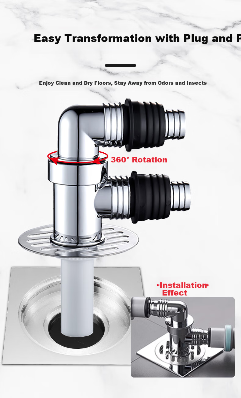 Lelandi Washing Machine Drain Pipe Tee Fitting Water Distributor Floor Drain Connector, Drainage Pipe Multifunctional Anti-Odor Connector, Double Row F-Type Tee L8191 4