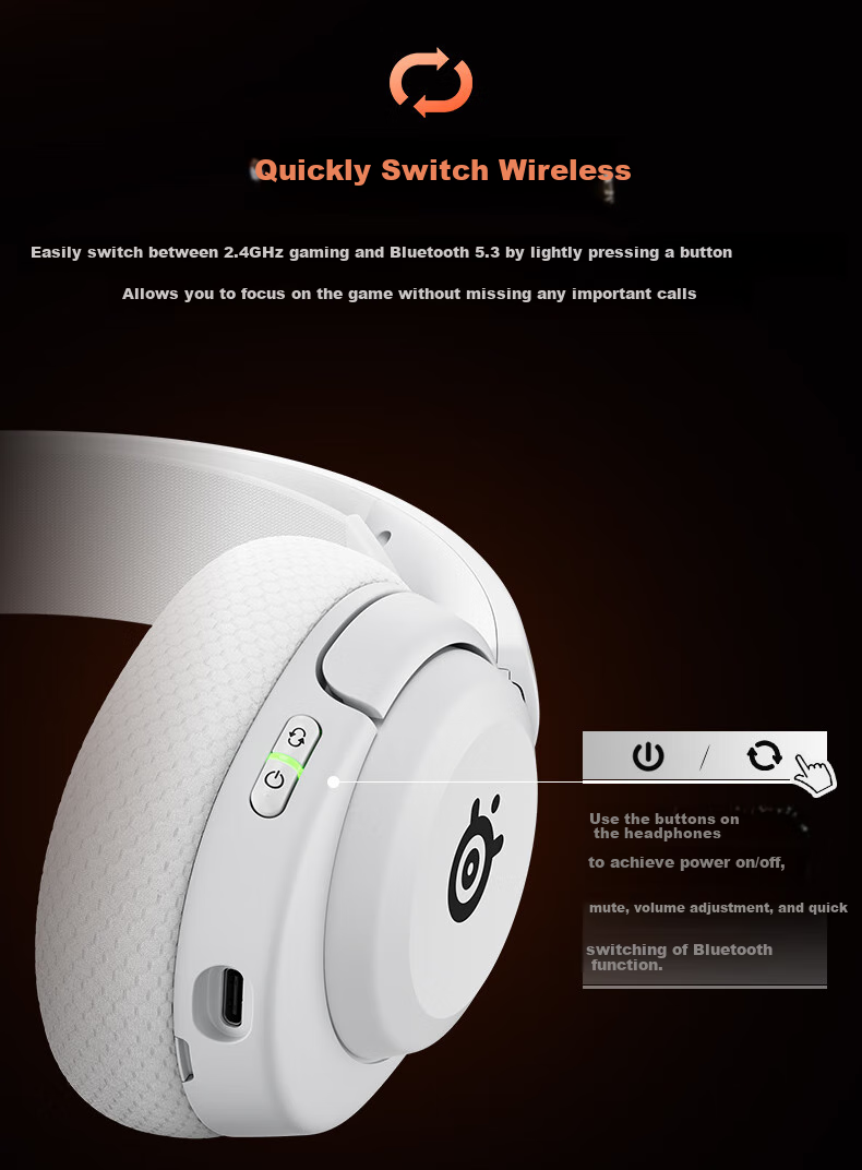 SteelSeries Hanbing Nova5P White, 2.4G/Bluetooth Headset, Dual Wireless Connection, Gaming E-Sports Computer Noise-Cancelling Headset, PS5 Enhanced, for CS:GO, PUBG, Gaokao 11