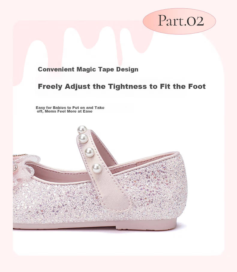 Follow Me Girls' Sequin Bow Square-Toe Princess Shoes, Soft Sole Breathable Girls' Performance Dress Shoes, Pink, Size 30 6