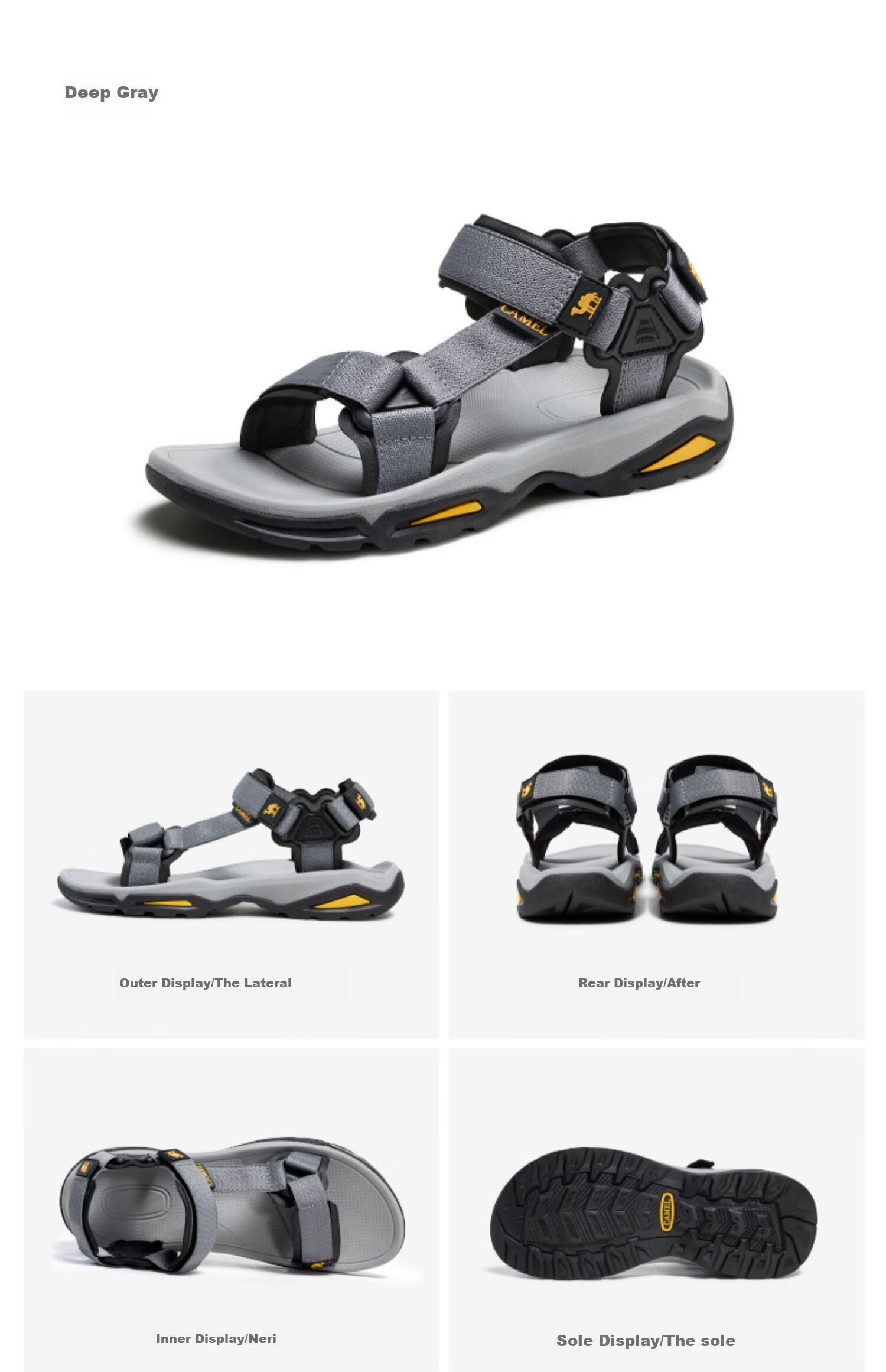 CAMEL Outdoor Beach Sandals with Flat Soles for Men A822162412 Gray Size 42 13
