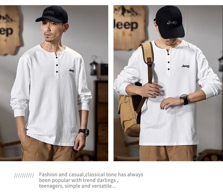 JEEP Men's Long-Sleeve T-Shirt, Spring And Autumn 2026, Pure Cotton Pullover Top, Simple And Comfortable Undershirt, Men's Clothing 5