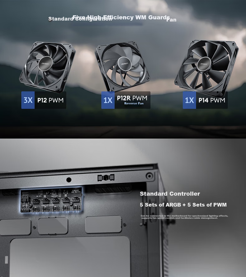 Antec FLUX Case Computer Tower Glass Side Panel/solid Wood Appearance/powerful Cooling/FLUX Airflow Patent/standard 5 Fans /Dual 360/E-ATX 2
