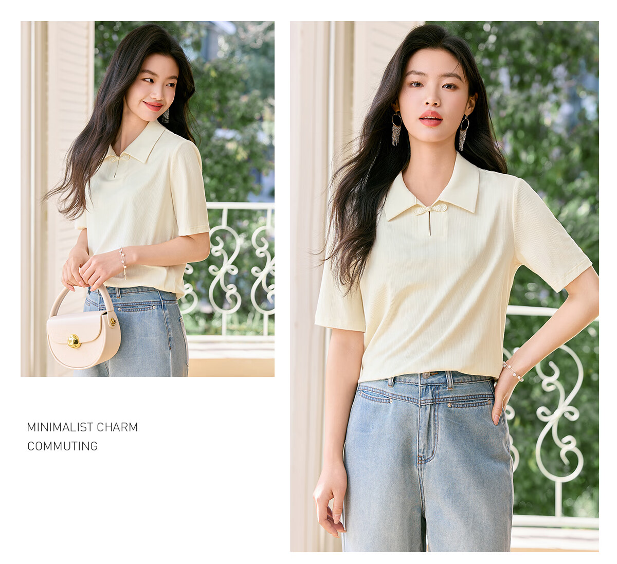 Taxiang Long-Sleeve T-Shirt for Women, New Chinese-Style Frog Button Collar Shirt Top, National Style Spring And Autumn Versatile POLO Shirt Women's T143C2029 11