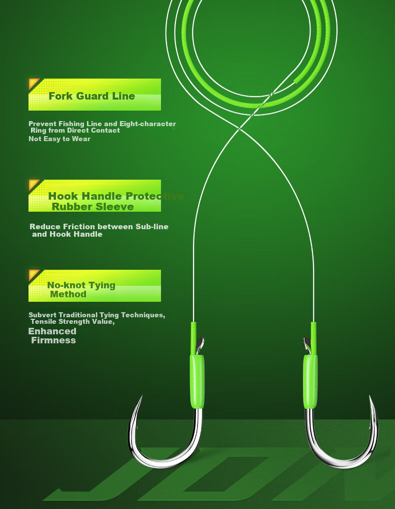 JIADIAONI Pre-Tied Double Hook Fishing Line Set for Big Fish, Suitable for Grass Carp, Silver Carp, Bighead Carp And Giant Fish, Hook Size 10#5 6