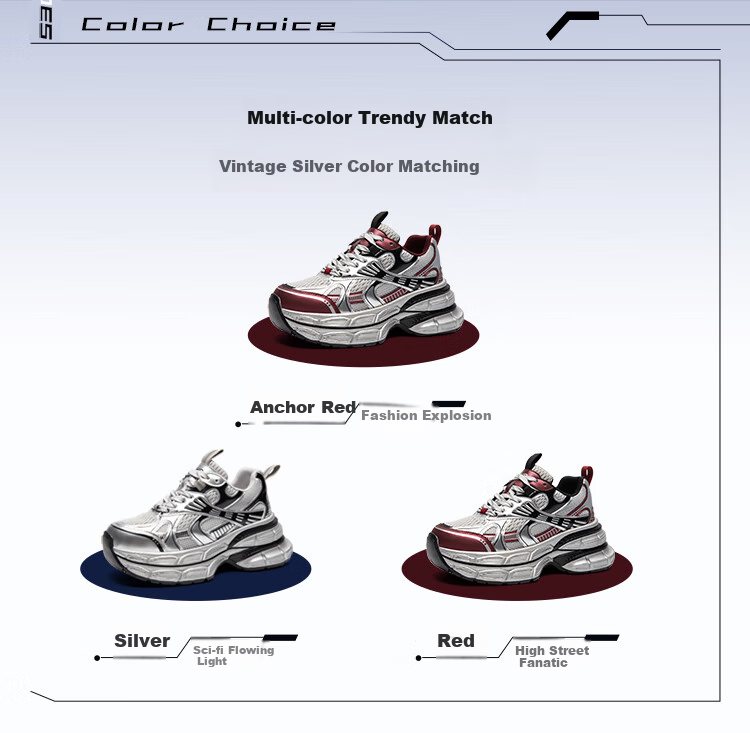 ZHR Silver Dad Shoes for Women, Trendy Sports Casual Couple Shoes, Thick-Soled Height-Increasing Women's Shoes, JT67 Silver, Size 38 2