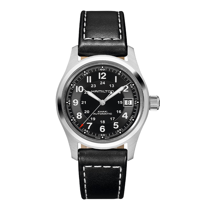 Hamilton Khaki Field Small Red Cap 38 Black Dial Leather Strap Swiss Original Imported Mechanical Watch, Men's Gift
