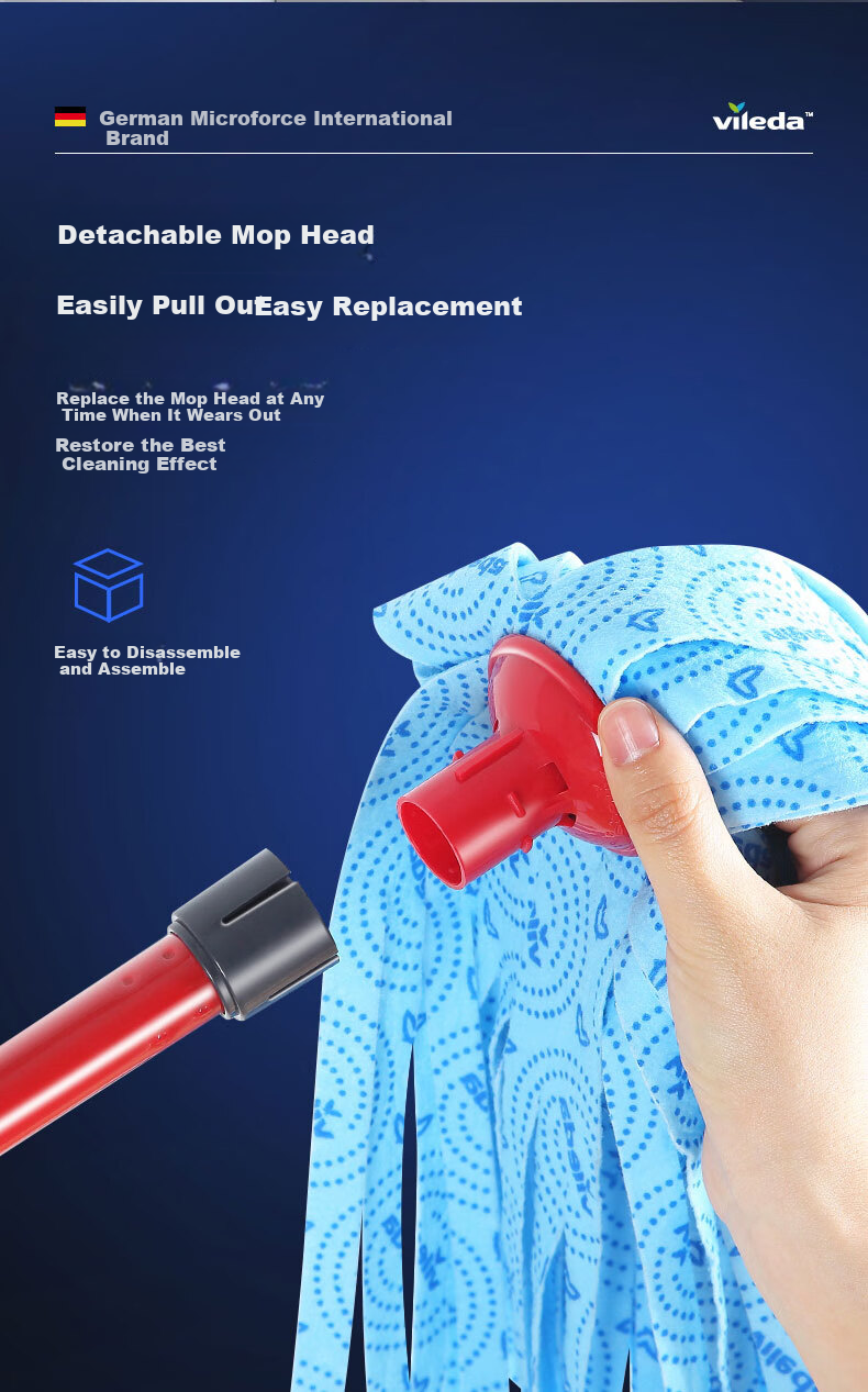 Weilida German Brand Mop, Traditional Household Non-Woven Floor Mop, Absorbent Cleaning Cloth, One-Pole with Two Heads 7
