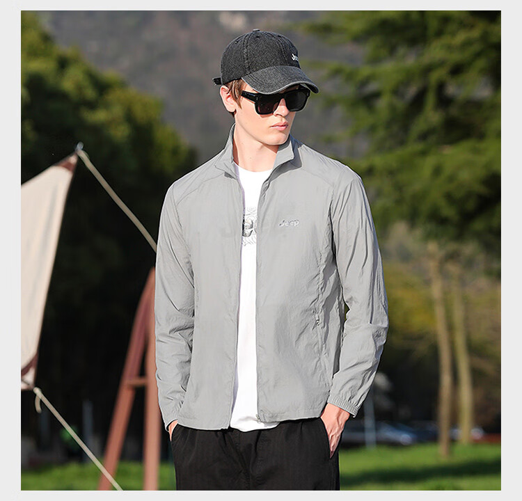 JEEP [Lightweight Sun Protection] Summer Breathable Skin Coat Outdoor Casual Stand-Collar Sports Jacket for Men, Navy Blue, M 9
