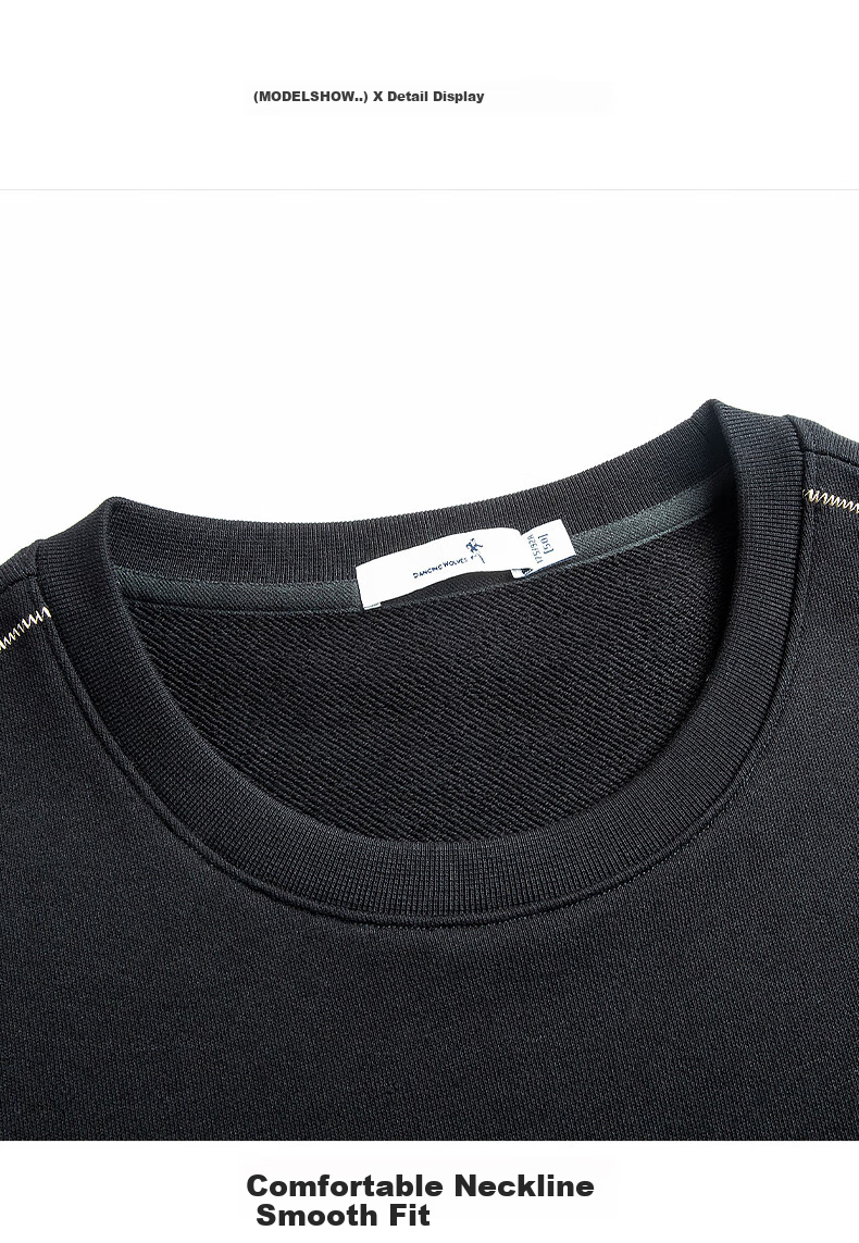 DANCING WOLVES [Pure Cotton Upgrade] Autumn And Winter Design Patchwork Skin-Friendly Soft Men's Sweatshirt, 001 Black, Size 165 7