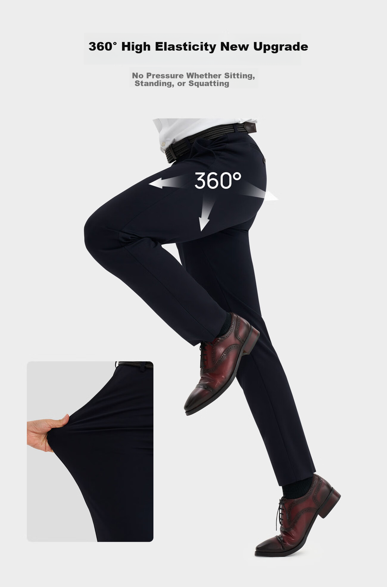 OUDING First-Class Black Diamond Dress Pants for Men, Easy-Care, High-Elasticity, Wrinkle-Resistant, Business Casual Trousers, Black Diamond, Size 38 3