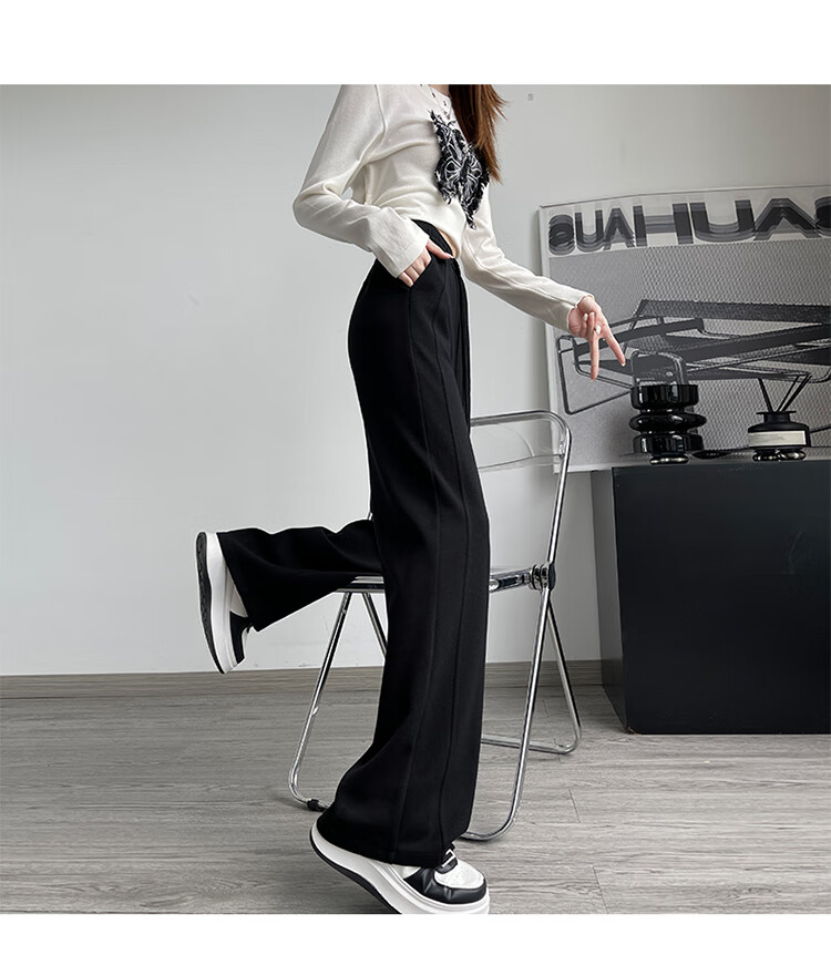 Langsha Women's Sports Pants Spring and Autumn High Waist Slim Fit Spliced Banana Pants Loose Slim Casual Sweatpants Versatile Wide-Leg Pants 10