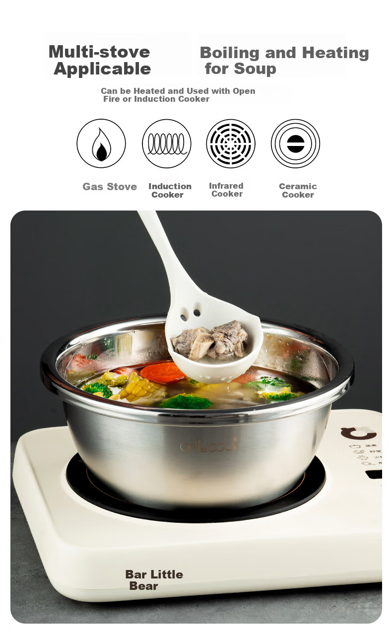 Onlycook 304 Stainless Steel Bowl And Strainer Set, Large Thick with Draining Basket, Vegetable Washing Bowl, Rice Washing Sieve And Dough Mixing Bowl, 5-Piece Set 7