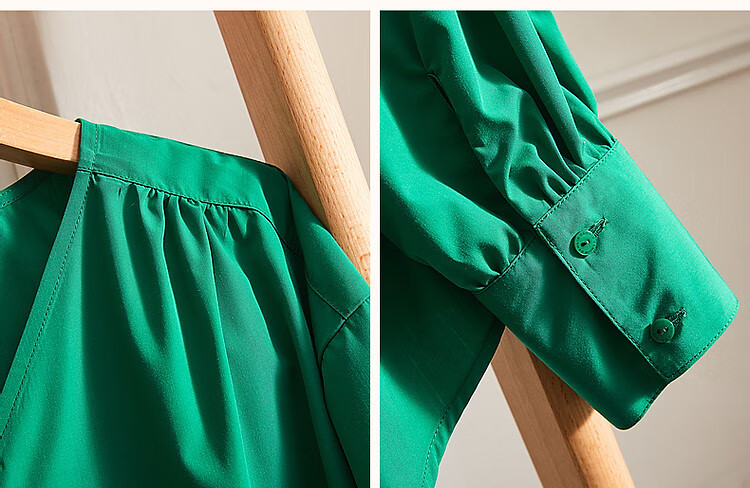Dme [Dopamine Color Palette] Spring And Autumn French Relaxed V-Neck Shirt, Elastic Comfortable Slimming Blouse, Women's Top 7