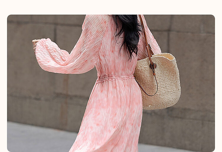 Dme [French-Style Muse] Spring Lightweight Wrinkle-Resistant Chiffon Floral Fairy Dress, Waist-Cinching Ruffle Trim Women's Dress 5