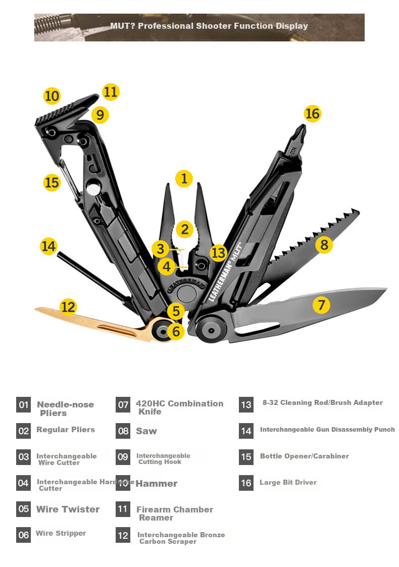 LEATHERMAN Professional Hunter MUT Tactical Tool Pliers, Multi-Functional Combination Pliers, Equipment Maintenance, Outdoor Tools 7