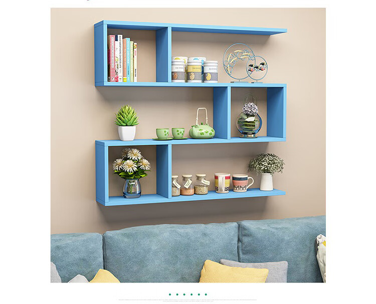 Ourunzhe Wall-Mounted Storage Rack, No Drilling Required, Double-Layer Hanging Cabinet, S-Shaped Storage Shelf, Decorative Bookshelf, Walnut Color 7