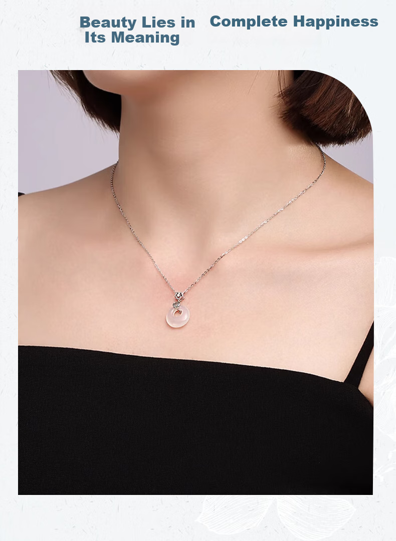 ALLOVE Xiangyun Peace Buckle Pure Silver Necklace with Agate Pendant for Women, Collarbone Chain Birthday Gift for Girlfriend Or Wife 7