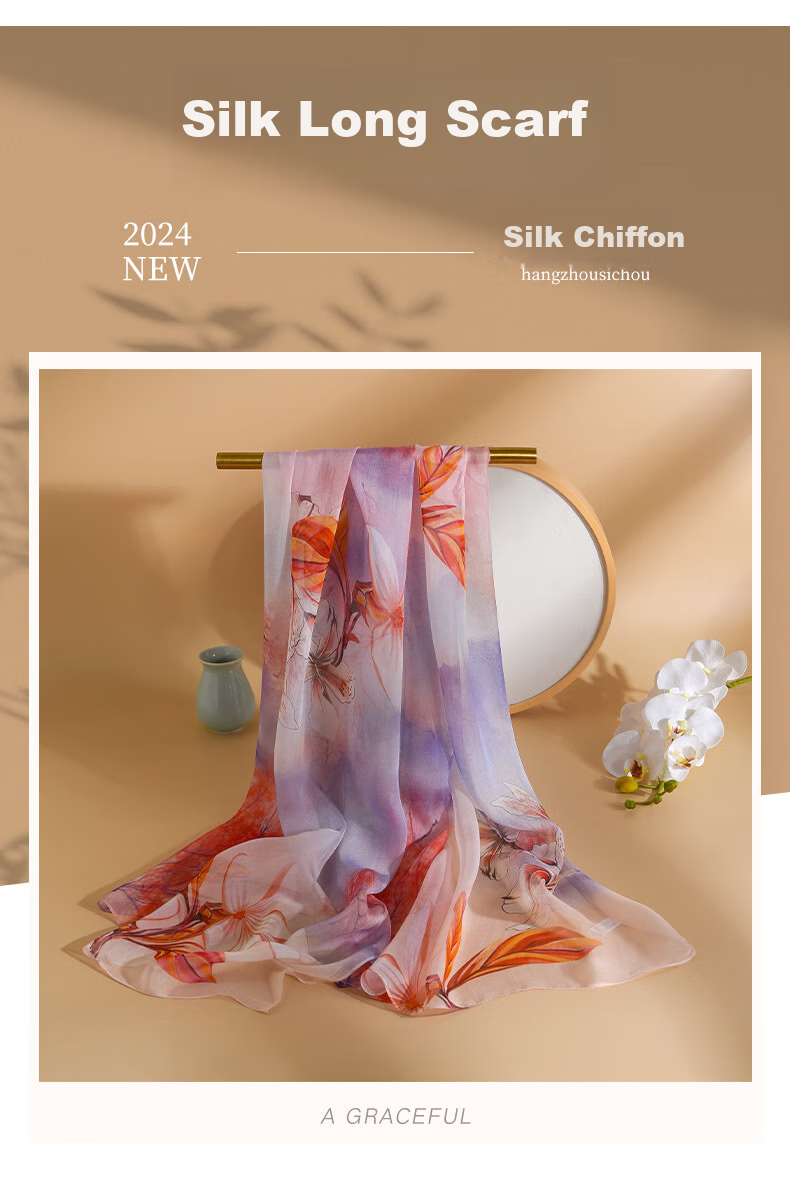 Hangsifu Silk Scarf Shawl, Mulberry Silk Wrap, Long Scarf, Practical Birthday Gift for Mom, Mid-Autumn Festival Present for Wome 19