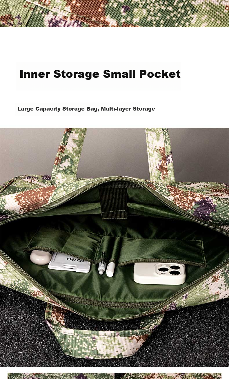 Deli Briefcase Document Bag Large Capacity File Bag Handbag Laptop Bag for Men Thickened 3D Jungle Camouflage Bag Gree 3