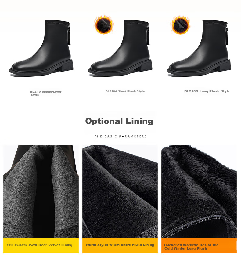 ZHR Women's Short Boots, Autumn And Winter Fleece-Lined, Warm Slim Boots, Fashionable Elegant Back-Zip Women's Boots, BL210A, Black, Size 35 5