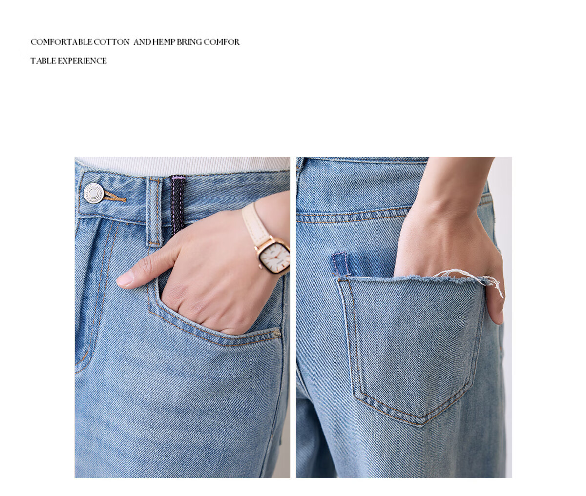 Chushen Spring Autumn Women's Classic Vintage High Waist Straight Loose Slim Casual Denim Jeans S51N057 15