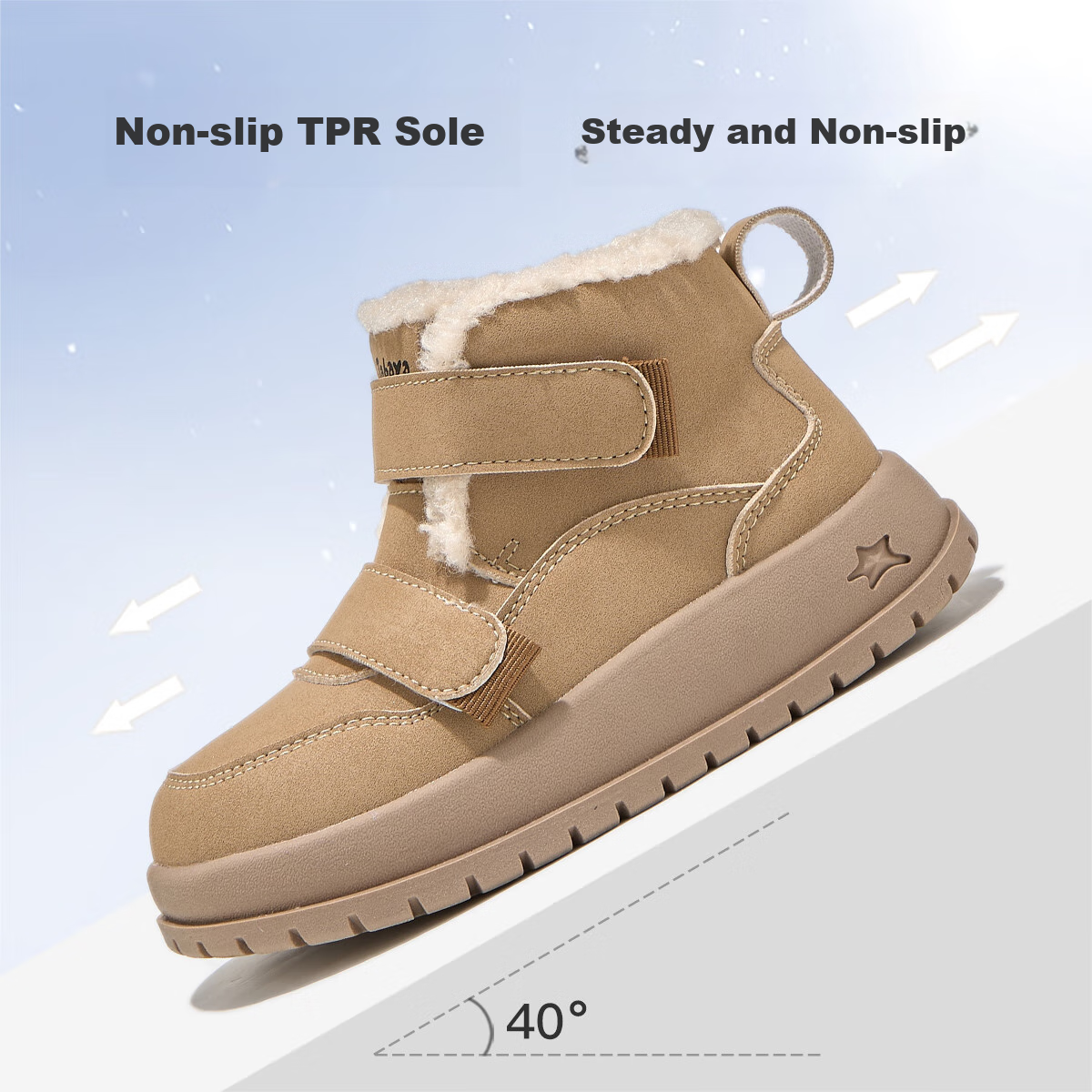 Babaya Children's Cotton Shoes, Boys And Girls Winter New Style Fleece-Lined Cotton Boots, Simple Versatile Shoes XD-YS38062, Khaki, Size 30