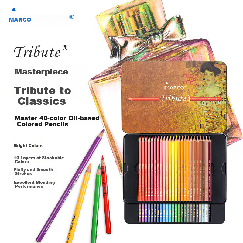 MARCO Master Oil-Based Colored Pencils Art Student Set for Boys And Girls, Students Colored Pencils Birthday Gift Master Premium [Oil-Based 48 Colors]