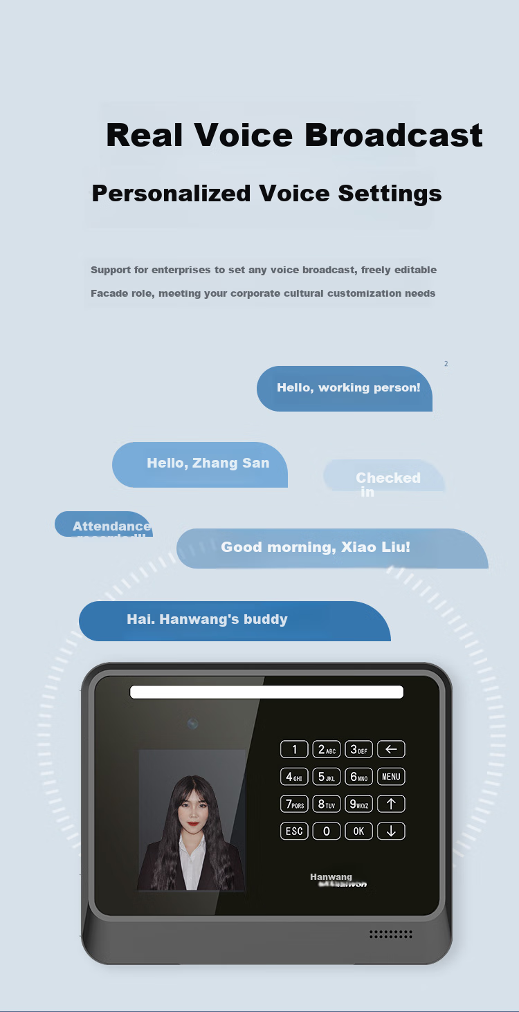 Hanvon Attendance Machine with 0.1 Second Facial Recognition Check-In, 300 Face Capacity, No Network Required, Visible Light Recognition, One-Click Report Export HW-D2 6