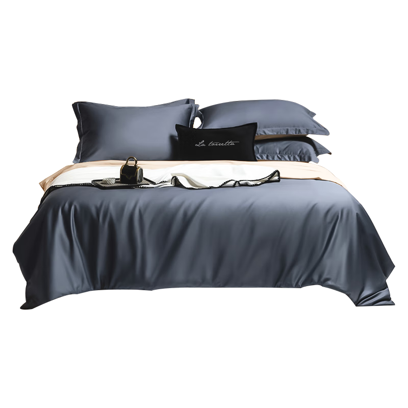 La Torretta Cotton Bedding Set, 100% Long-Staple Cotton Duvet Cover, Pure Cotton Quilt Cover, Bed Sheet for Winter, Blue Apricot Color, Suitable for 1.8/2.0 Meter Beds