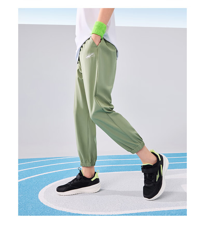 ERKE Children's Clothing, Boys And Girls, Big And Small Kids, Woven Four-Way Stretch, Summer Lightweight Breathable Sports Capri Pants, Capsule Green, Size 120 31