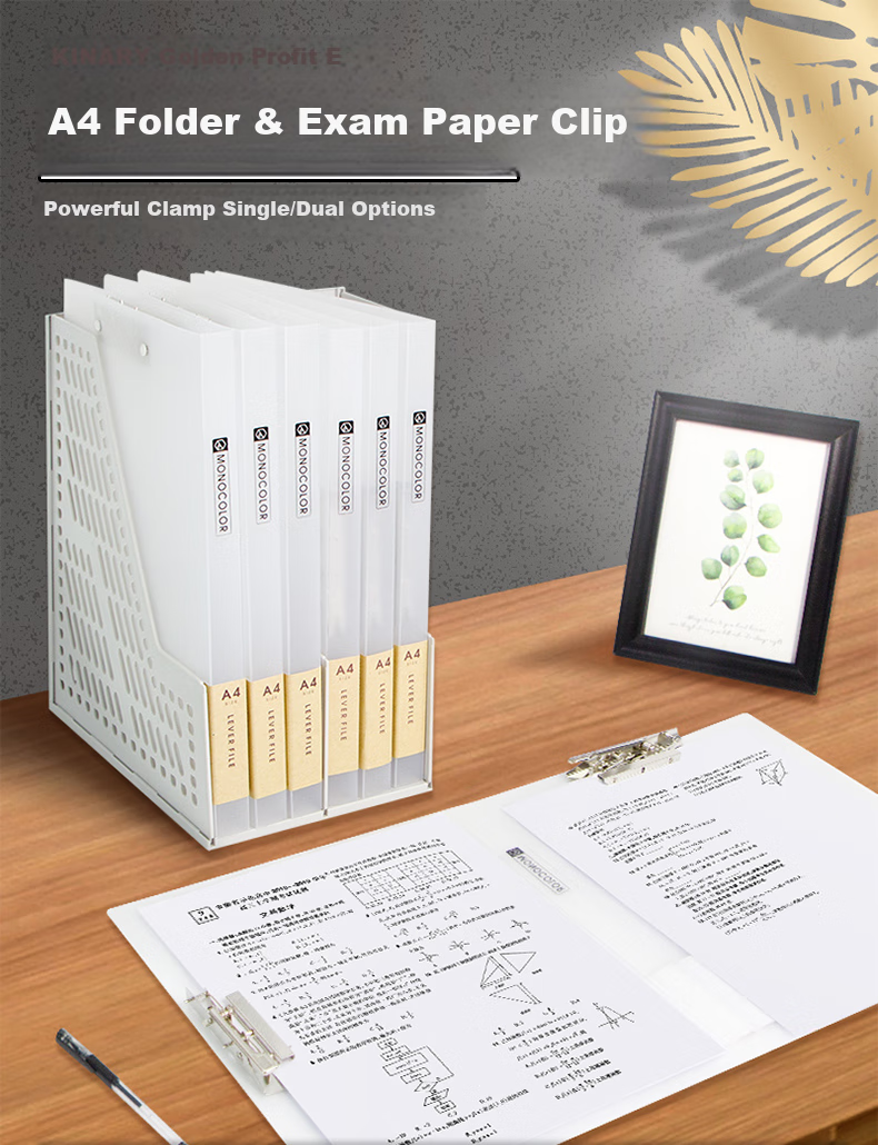 Jindeli A4 Simple File Folder, Single Strong Clip, Large Capacity Document Folder, Exam Paper Storage for Students, Matte Thickened Transparent Board, Office Supplies AF822 1