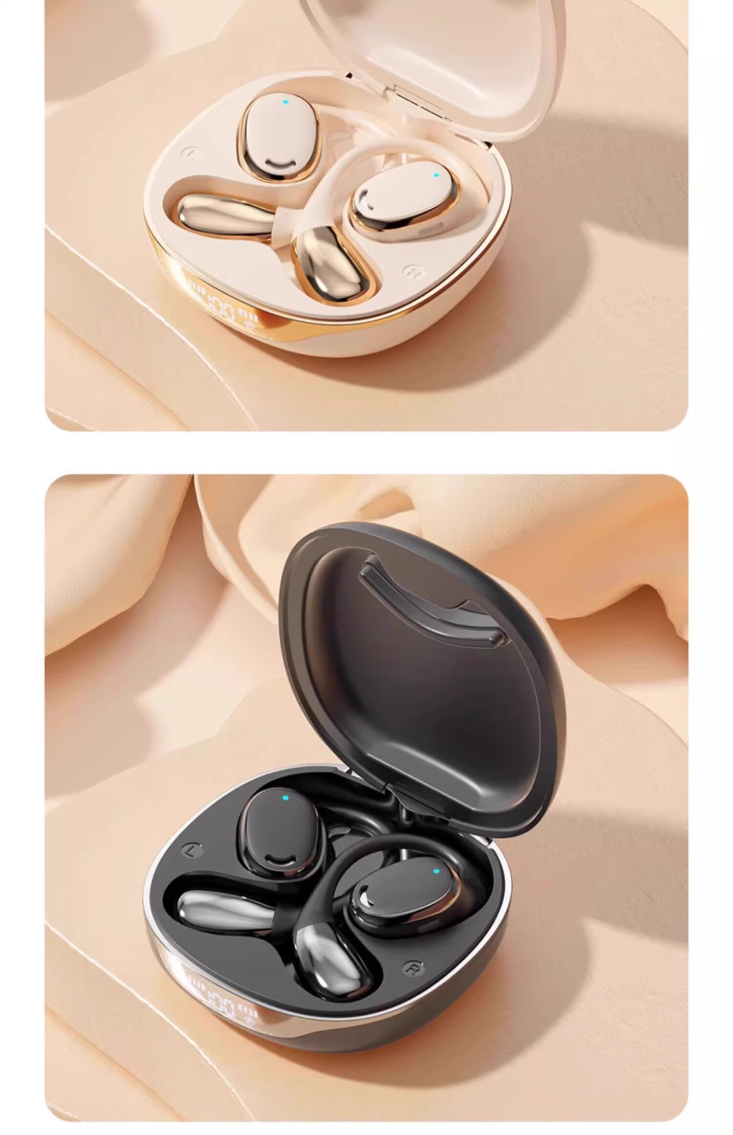 CLAISON Bluetooth Headphones, Ear-Hook Bone Conduction Concept, Non-In Open-Style Wireless Sports Running Cycling Noise-Cancelling Ear Clip Headphones, Suitable for Apple Huawei M70 - Off-White 21